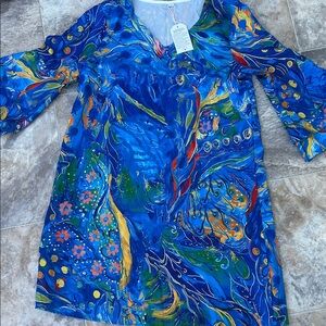 Elegant Blue Abstract Midi Dress